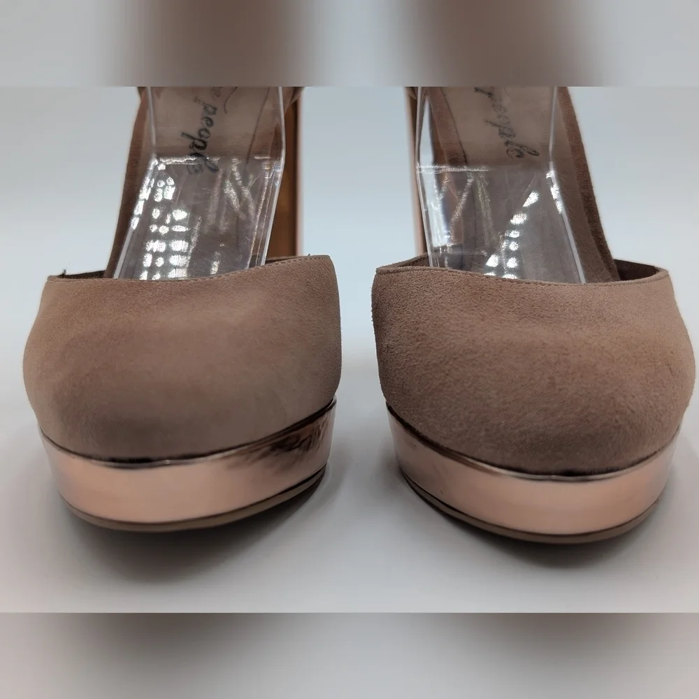Free People Mix &Mingle Peach Suede Metallic Rose Gold Platform Heels US 7 EU 38